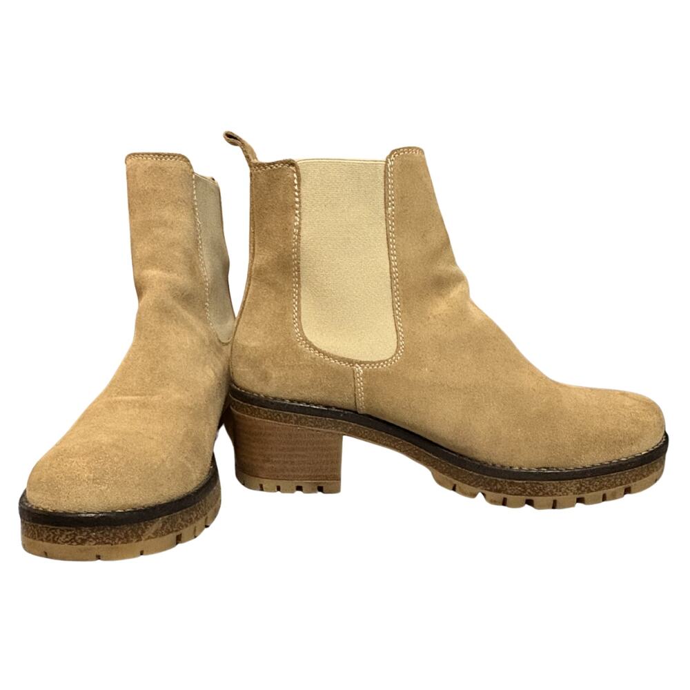 Cruza Tendencia Size 39 Tan Suede Leather Chunky Heel Winter Ankle Chelsea Boots